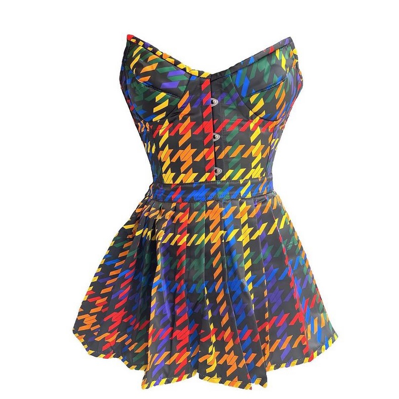 2 Piece Multi Color Corset And Skirt Set